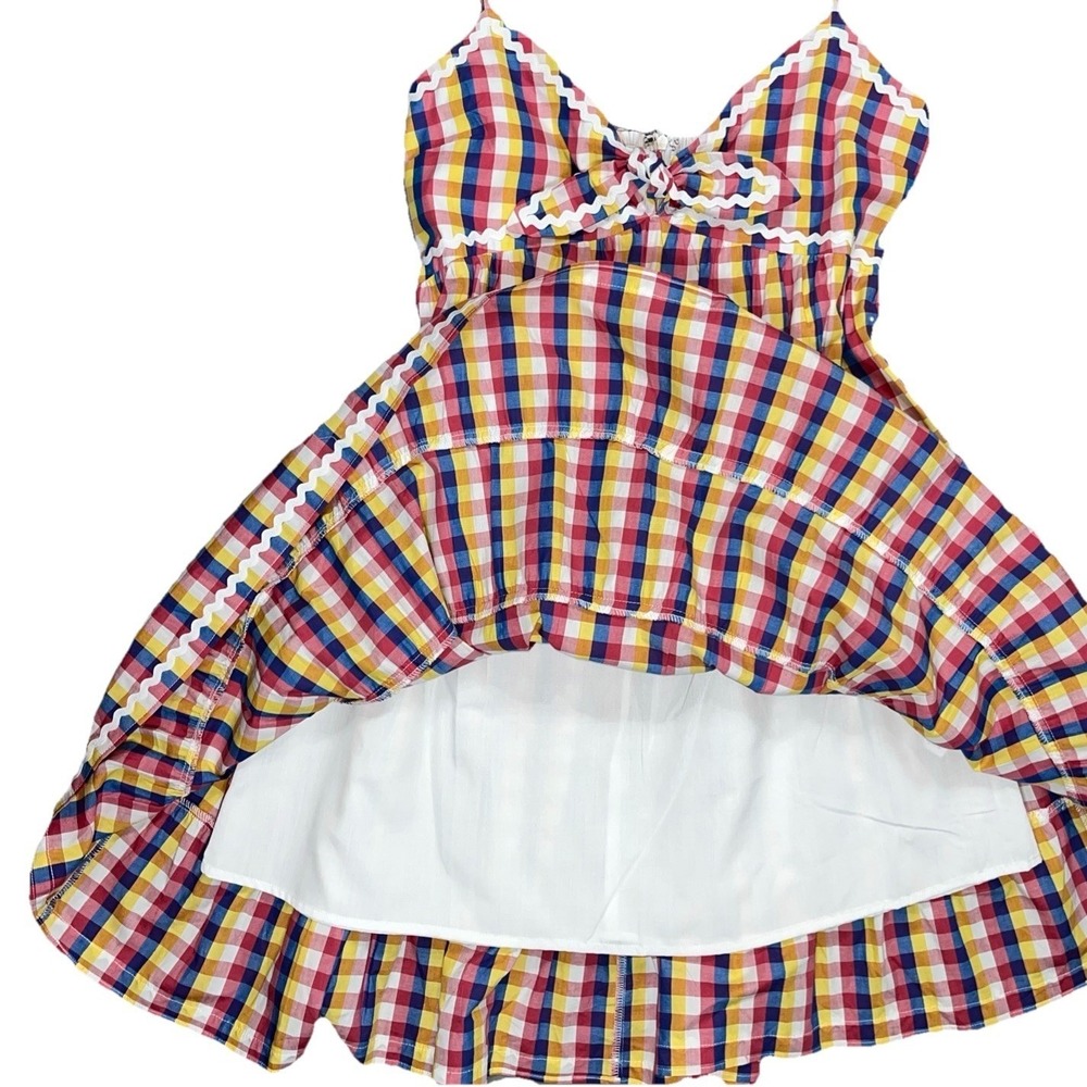English Factory Puff Sleeve Mini Dress Womens M Medium Gingham Plaid Colorful - Picture 6 of 12